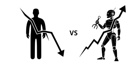 Fototapeta premium AI Ascendancy: Declining Human Labor and Rising Robotic Productivity Graph.
