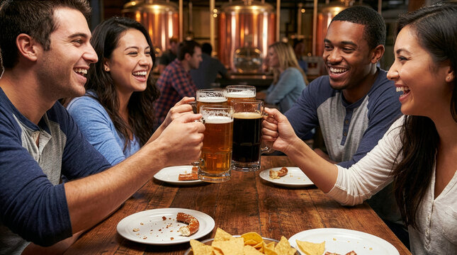 diverse group celebrates together, group of friends from various backgrounds savoring evening together - Powered by Adobe