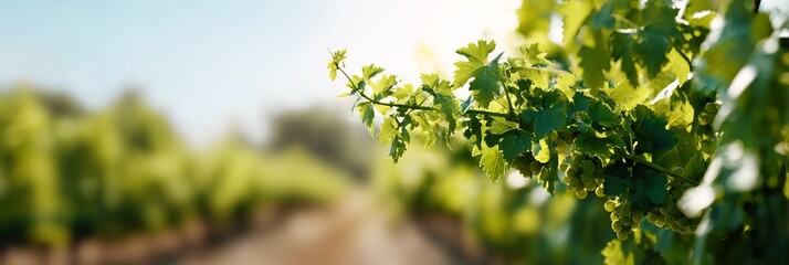 Obraz premium Vine with leaves is shown in the foreground