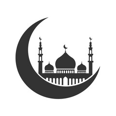 Mosque Silhouette with Crescent Moon