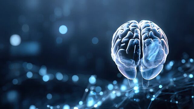 Cerveau holographique num&eacute;rique et intelligence artificielle sur fond technologique futuriste