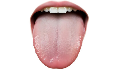 Close-up of an Open Mouth with Pink Tongue Extended and White Teeth Visible