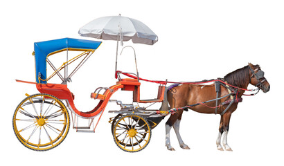 Traditional Horse Carriage with Colorful Canopy Isolated on Background