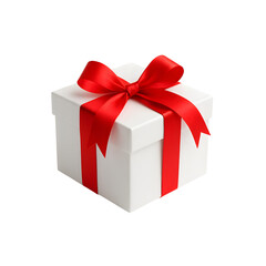 Obraz premium Wrapped with Love: A simple, yet elegant, white gift box, adorned with a vibrant red ribbon, conveys the anticipation of a special occasion.