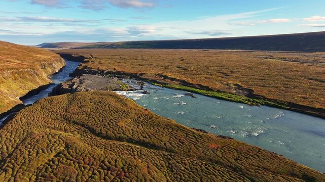 Aerial view of the Barnafoss falls in Iceland