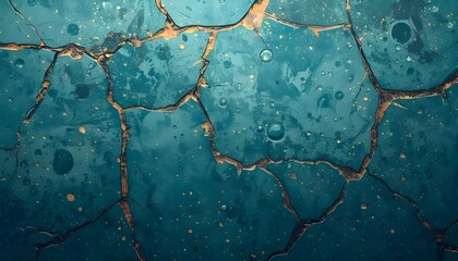 Macro Concrete Texture &mdash; Teal & Amber Color-Enhanced Cracks with Micro Bubbles and Dust Detail