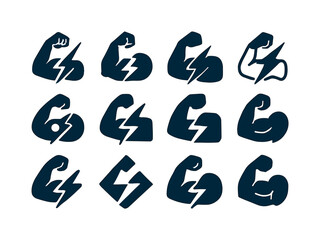Fototapeta premium Thunderbolt Logo Variations. Strength. Icon set. Set Logo of Str