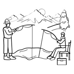 Fishing on Frozen Waters Concept, Fishing Beneath Snowy Peaks vector icon design, Winter Season Element symbol, frosty weather activity Sign, coldest season stock illustration