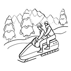 Couple riding snowmobile through snowy landscape Concept, Frozen Trail Explorers vector icon design, Winter Season Element symbol, frosty weather activity Sign, coldest season stock illustration