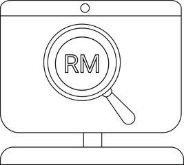 Concept of online research and magnifying glass over screen with RM text.