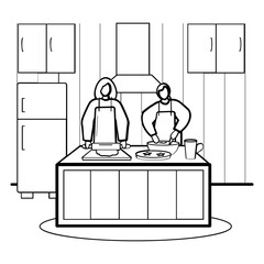 Shared Moments in the Kitchen Concept, Making Traditional Cookies on Christmas eve vector icon design, Winter Season Element symbol, frosty weather activity Sign, coldest season stock illustration