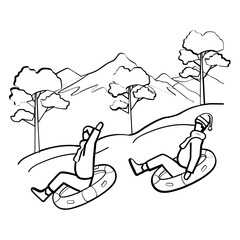 Couple having Snow Tubing Fun Concept,Chasing Thrills in the Snow vector icon design, Winter Season Element symbol, frosty weather activity Sign, coldest season stock illustration