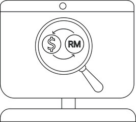 Currency exchange concept with dollars and RM on a digital monitor.