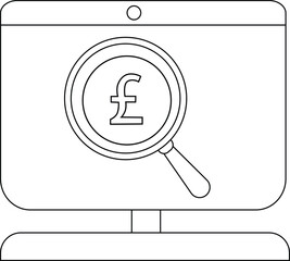 Digital magnifying glass over British pound symbol on a computer screen.