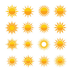 Yellow flower and sun icon set in a bright summer vector design