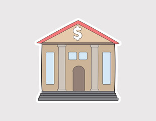 Bank Building Vector featuring a dollar sign for finance and services. Suitable for investment, banking, government, or money management concepts