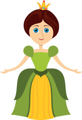 Obraz premium A cartoon princess is wearing a green dress and a crown