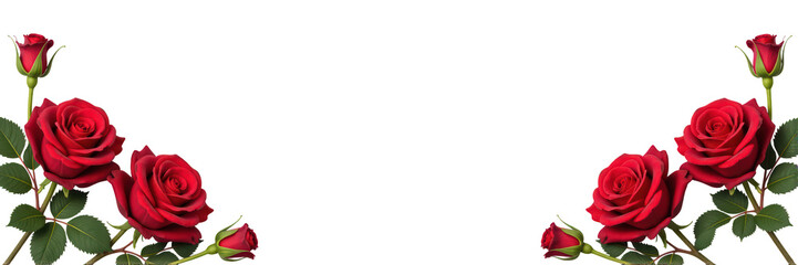 Obraz premium Beautiful red roses arranged elegantly with green leaves create romantic and vibrant atmosphere, perfect for celebrations or special occasions