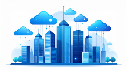 Obraz premium Vector Futuristic Business Center Cityscape with Cloud Data