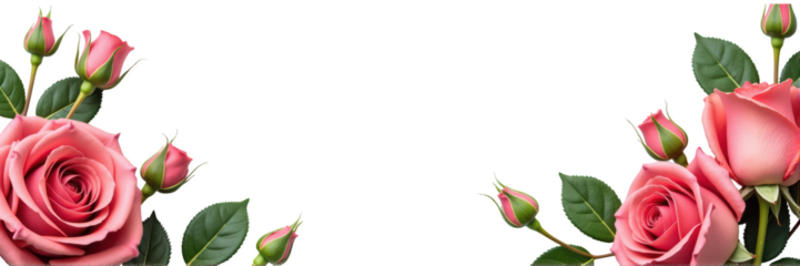 Beautiful pink roses with buds and green leaves create charming floral arrangement, perfect for celebrations or romantic occasions