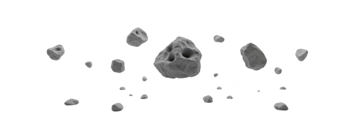 Rocks floating space create captivating scene of cosmic debris, showcasing various sizes and shapes. texture and color of asteroids add depth to