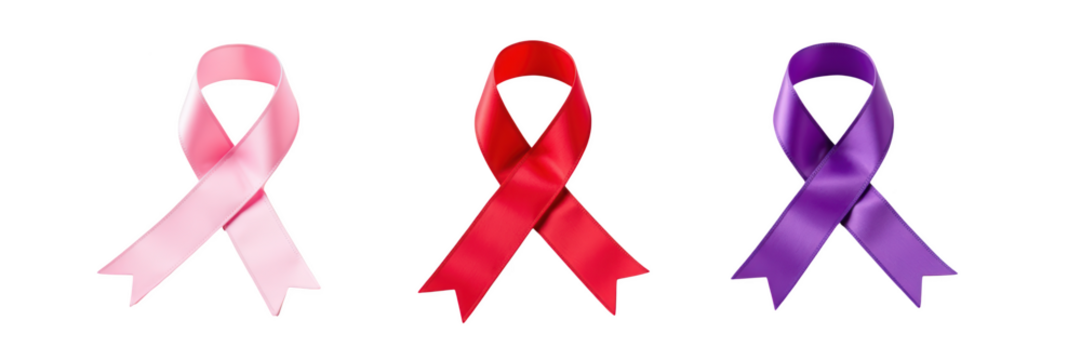 Pink ribbon red ribbon purple ribbon awareness support charity health hope solidarity cancer mental health disease awareness prevention - Powered by Adobe