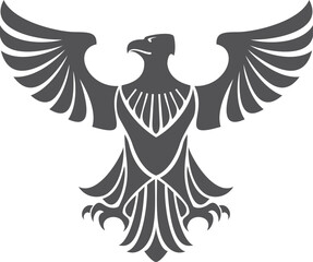 A black and white eagle with its wings spread out