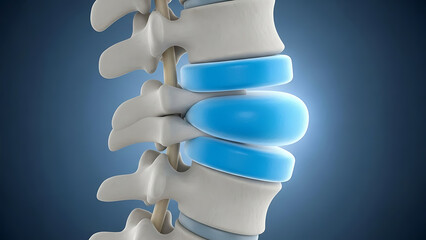 Medical illustration of a healthy human spine with focus on the discs