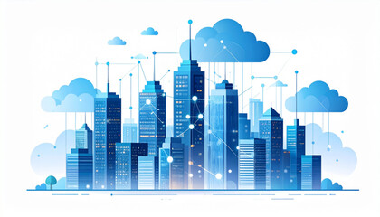 Obraz premium Vector Futuristic Business Center Cityscape with Cloud Data
