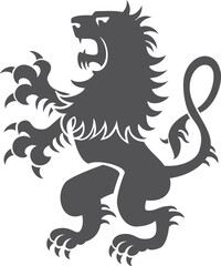 A black lion with claws and a mouth open