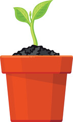 A small plant is in a red pot