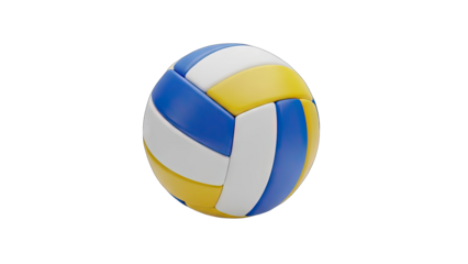 Volleyball Ball With Blue White And Yellow Panels On A Transparent Black Background A Professional Sports Equipment For Indoor And Outdoor Games