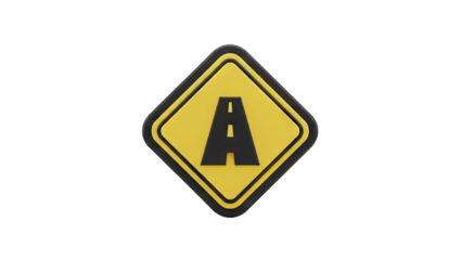 Yellow diamond shaped warning sign with black border and large black letter A inside symbolizing caution or an alert on a transparent background clean design for graphic elements