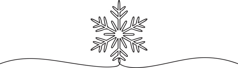 Merry Christmas decoration. Continuous one line drawing art, Snowflake vector one line continuous illustration. Winter holiday freehand drawin.one line  vector illustration  with out background