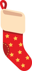 A red stocking with a white lining and stars on it