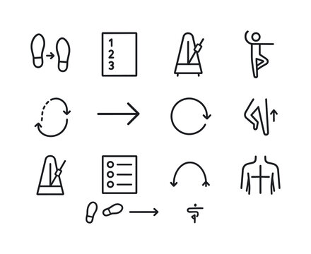 Choreography Icon Set. Choreography Elements. Line icon set of C
