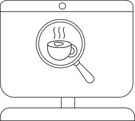 Magnifying glass over coffee cup with heart, symbolizing love for coffee.