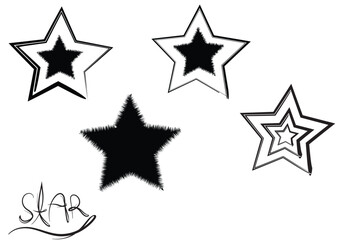  Fuzzy abstract star shapes,
 Black and outlined star design,
Textured multi-style stars