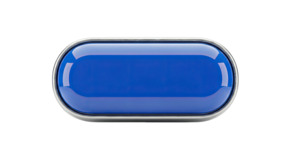 Blue Button with Metallic Frame on White Background