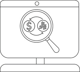 Currency exchange concept with magnifying glass on digital screen