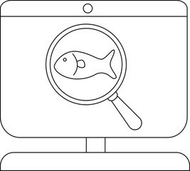 Conceptual illustration of a fish under a magnifying glass on a computer screen.