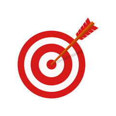 Arrow hitting a target icon in flat style. Success goal vector illustration on isolated background. Darts game sign business concept.