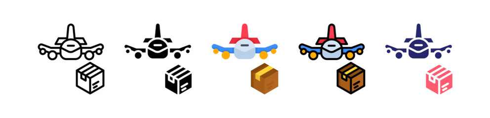 Cargo Plane Multiple Style Icon Set Collection. 