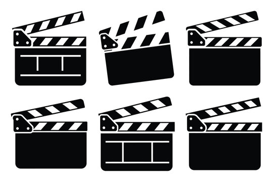 Set of film clapperboard icon silhouette vector art illustration