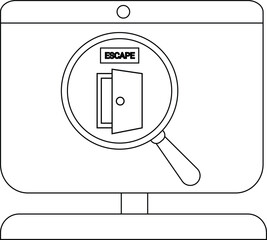 Creative escape room concept with magnifying glass and door illustration.
