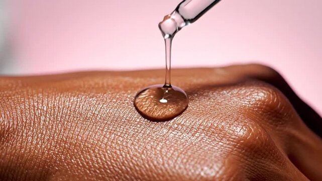 A captivating visual design moment in skincare a hydrating serum delicately dispensed from a dropper onto glowing, healthy skin, highlighting beauty and wellness