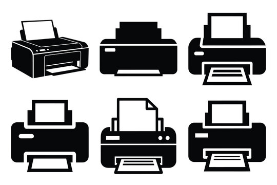 Set of printer icon silhouette vector art illustration