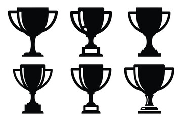 Set of trophy cup icon silhouette vector art illustration
