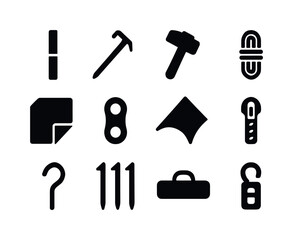 Fototapeta premium Tent Accessories Icons. Tent accessories. Solid icon set of tent
