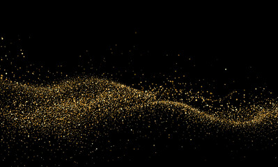 Vector Abstract Shiny Gold Glitter design element. Gold Glitter Dust and Stars. Glitter Trail. For New Year, Merry Christmas, Birthday and Wedding greeting card and invitation. Luxury Background